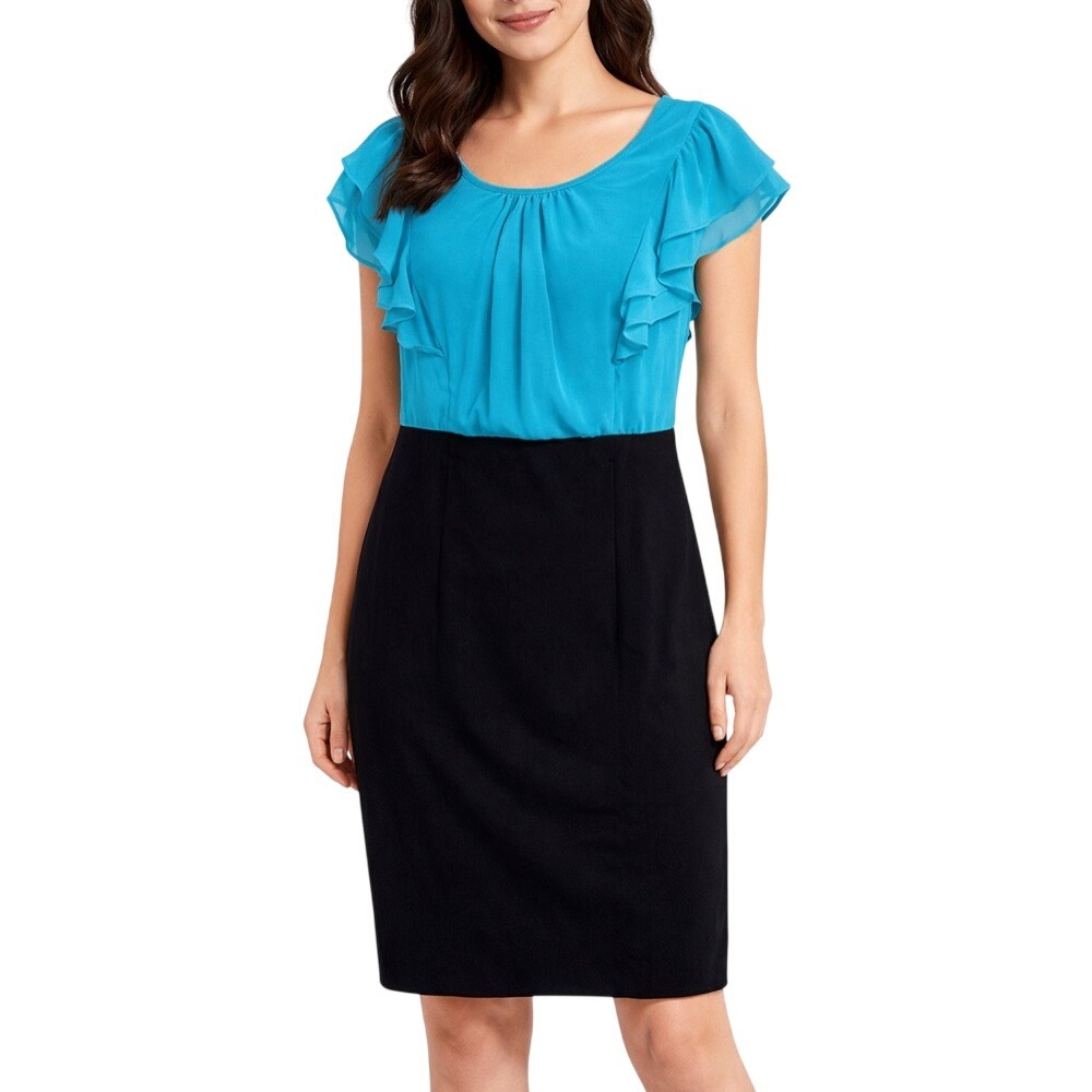 ALYX NEW dress Women's Blue Black Ruffle Cap Sleeve Sheath Knee Length Size 8‎